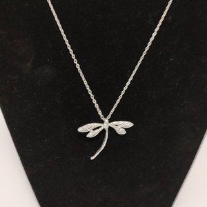 Beautiful Silver Dragonfly Necklace Pendant. 9" long.